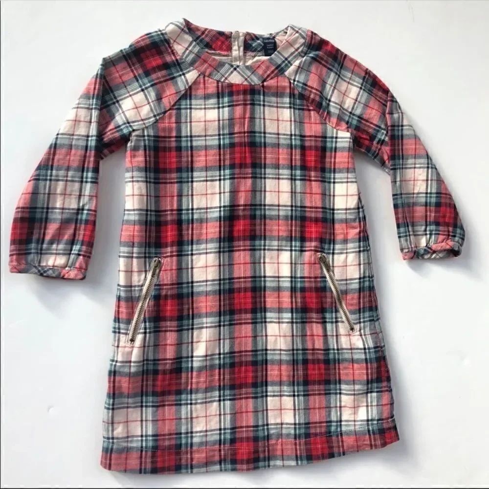 Baby GAP Christmas Red, Green & Cream Plaid Dress! ❤️